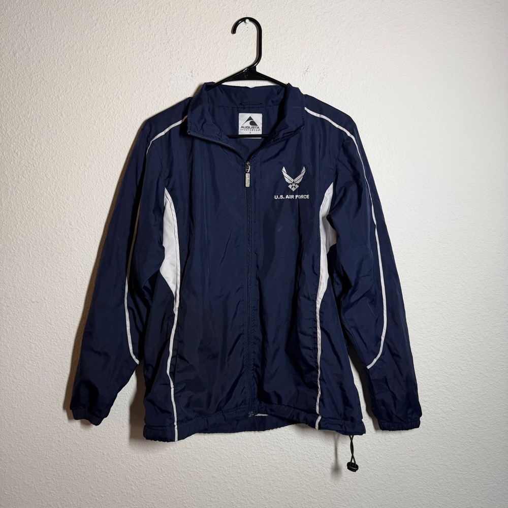 Augusta Sportswear Windbreaker Jacket Mens Small Navy Blue U.S. Air‎ Force Logo